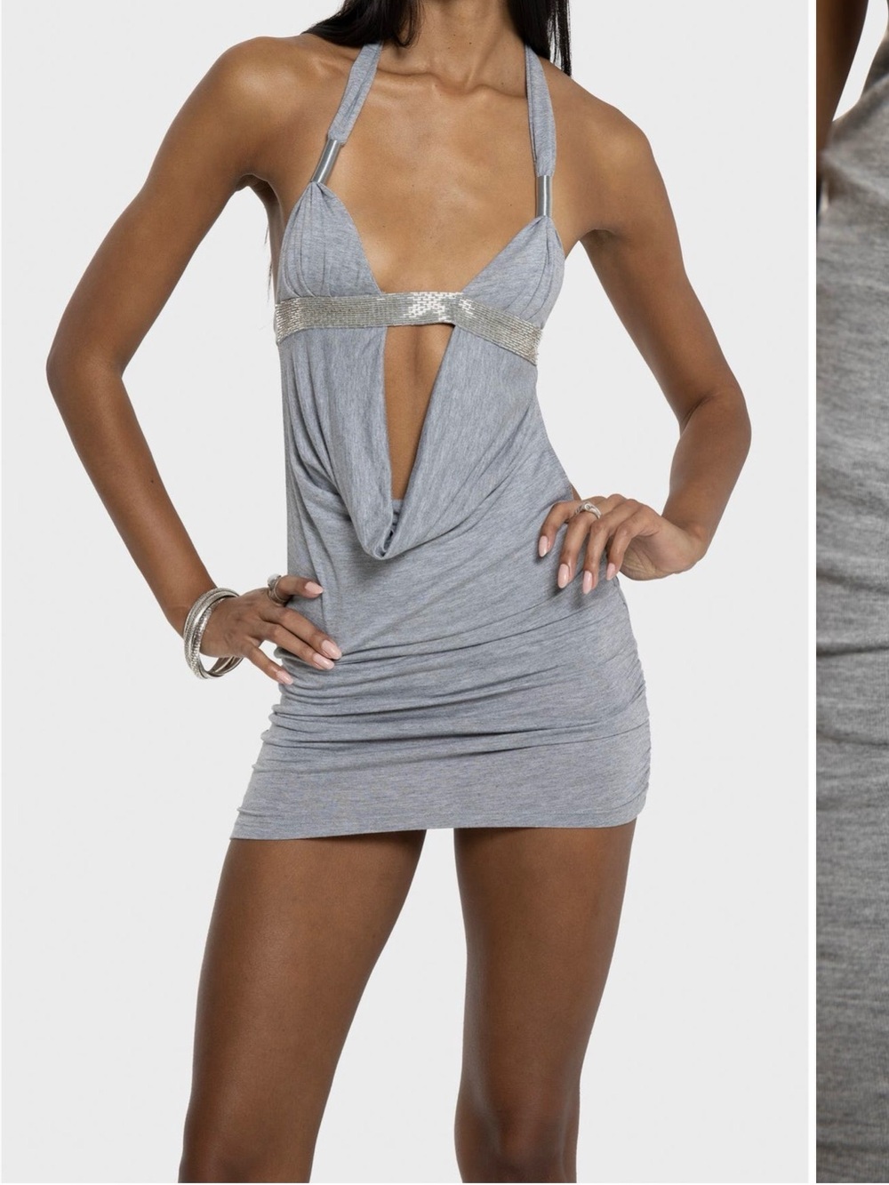 Jaded London Silver-Grey Halter Cowl Mini Dress